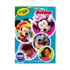 the disney junior coloring book with mickey mouse and other characters in different colors on it