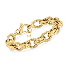 Italian 18kt Gold Over Sterling Textured and Polished Multi-Link Bracelet | Ross-Simons Mesh Necklace, Natural Gold, Fine Jewelry Bracelets, Chain Link Necklace, Chain Link Bracelet, Bracelet Gift, Bracelet Designs, Silver Bracelets, Link Bracelets