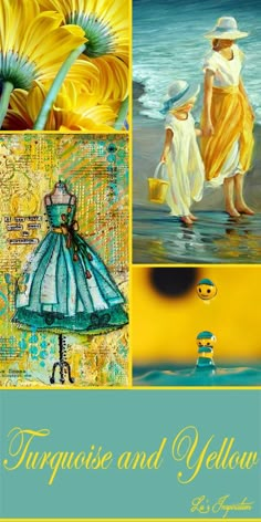 the cover of tarquinise and yellow by elizabeth j schnecker, with images of women in dresses