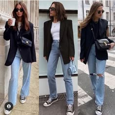 Black Outfits Ideas, Casual Work Attire, Blazer Outfits Casual, Blazer Outfits For Women, Skandinavian Fashion, Daily Fashion Inspiration, Outfit Chic, Black Outfits, Outfits With Converse