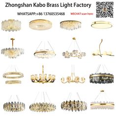 various types of chandeliers and lights with qr code on the bottom right