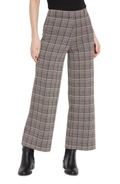 Ponte jacquard in polished plaid elevates these pull-on high-waist pants cut in a trendy wide-leg silhouette. 28" inseam; 11 1/4" leg opening; 12" front rise; 15 1/2" back rise Pull-on style Back patch pockets Extrawide, interior smoothing waistband 76% polyester, 19% viscose, 5% elastane Machine wash, line dry Imported Chic Plaid Wide Leg Pants, Chic Plaid Straight Leg Pants, Trendy Wide Leg Pants For Fall Formal Events, Trendy Wide Leg Pants For Fall Formal Occasions, Elegant Plaid Pants For Spring, Trendy Formal Wide Leg Pants For Fall, Elegant Plaid Bottoms For Fall, Formal Plaid Wide Leg Bottoms, Elegant High-waisted Plaid Pants