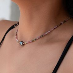 Get lost in a dreamy getaway with the Endless Summer Necklace - Sweet Escape! This whimsical piece features watermelon tourmaline stones, gold fill beads, and a striking black pearl, blending shades of green, pink, yellow, and orange. Inspired by the vibrant colors of a tropical sunset, this necklace adds a touch of paradise to any outfit. Each piece is handmade in sunny Los Angeles, adding a touch of California cool to your look. One-of-a-kind with natural bead variations, these necklaces also Bohemian Beaded Tourmaline Jewelry, Bohemian Multicolor Tourmaline Necklaces, The Endless Summer, Pave Bracelet, Tropical Sunset, Pearl Gifts, Whimsical Jewelry, Pave Beads, Sweet Escape