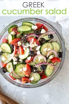 greek cucumber salad in a glass bowl