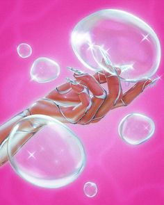 a painting of a woman laying on top of bubbles