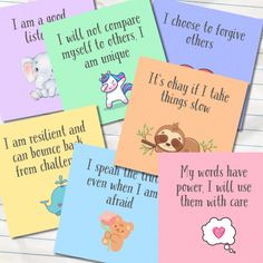 six cards with different sayings on them