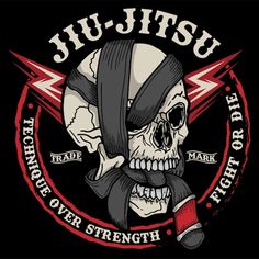 a skull wearing a bandana and holding a knife with the words jujitsu on it