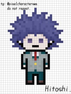 a pixellated image of a person with purple hair