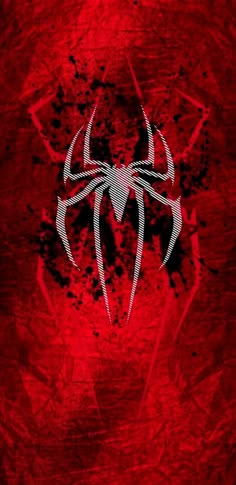 a spider - man logo on a red background with black and white splats