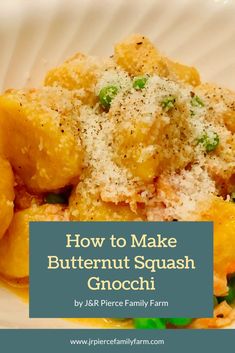 how to make butternut squash gnocchi on a plate with text overlay