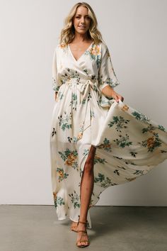 Adrianna Kimono Maxi Dress | Ivory Floral - Baltic Born Garden Wedding Attire, Plus Size Maxi Dress Summer, Golden Floral Design, Dress With Kimono, Summer Wedding Guest Dresses, Copper Dress, Burgundy Maxi Dress, Kimono Maxi Dress, Dresses Flowy