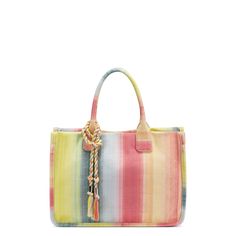 Vince Camuto-Orla Tote Carry everyday essentials in the Orla tote from Vince Camuto. This durable canvas handbag features a bold print and braided rope tassels with gold beading. Casual Spring Canvas Bags, Spring Travel Canvas Beach Bag, Casual Canvas Vacation Bag, Spring Vacation Canvas Shoulder Bag, Casual Canvas Shoulder Bag For Vacation, Everyday Canvas Beach Bag For Spring, Casual Summer Canvas Shoulder Bag, Casual Canvas Shoulder Bag For Summer, Multicolor Canvas Bag For Daily Summer Use