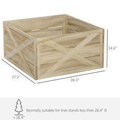 a wooden crate with measurements for the bottom and side panels on it, showing how to measure