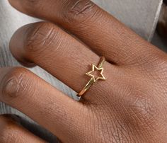 ✦ Solid Gold Star Ring ✦ ✧ DESCRIPTION & DETAILS Open Star Ring / Dainty Solid Gold Star Ring / 14K Solid Gold Crescent Ring / Star Ring K14 Rose Gold / Unique Christmas Gift for Her ✔ Made to Order ✔ Solid Gold Kt: 9k or 14K ✔ Metal stamp: 375-585 ✔ Available Gold Color: Rose Gold, Yellow Gold, White Gold ✔ Ring Size: Available in many sizes ✔ Never discolor ✔ Dimensions: 10mm x 10mm ( star diameter) ✔ Gold weight: 1.4 grams * ✔ Ready to Ship in 3-5 Business Days Solid gold pieces are made Gold Star Ring, Gold Ring Stars, Minimalist Gold Star Shaped Rings, Dainty Yellow Gold Star Rings, 14k Gold Star-shaped Celestial Rings, 14k Gold Star-shaped Ring For Gift, 14k Gold Signet Ring, Star Rings, Plain Gold Ring