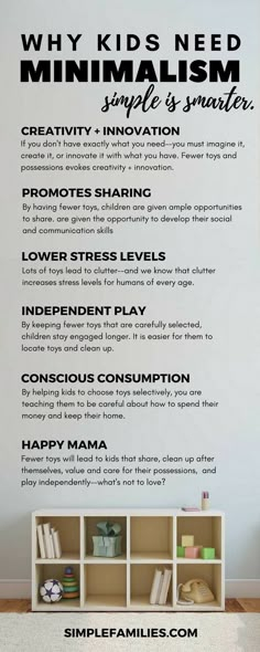 a poster with the words why kids need minimalism