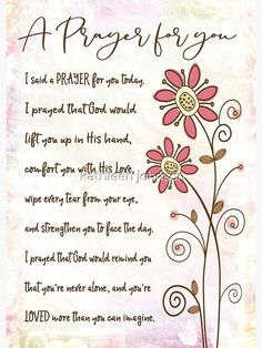 a prayer for you with pink flowers and swirls on the bottom, in front of a