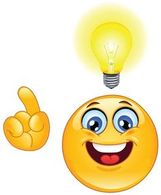 an emoticive smiley face with a lightbulb above it saying he've been good idea