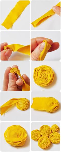 step by step instructions on how to make rolled fabric flowers