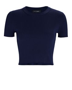 INTERMIX Private Label Katya Rib Knit Cropped Top in Blue | INTERMIX® Rib Knit Crop Top, Navy Blue Crop Top, Navy Crop Top, Top Azul, Crop Top Designs, Ribbed Crop Top, Cropped Tops, Simple Shirts, Business Dresses