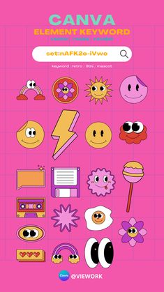 a pink poster with various cartoon characters on it