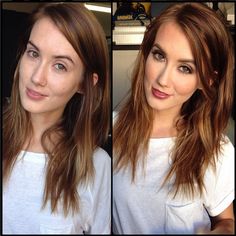 two pictures of a woman with brown hair