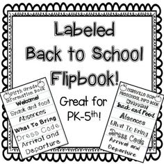 label back to school flipbook with the words great for pk - 5 and 6