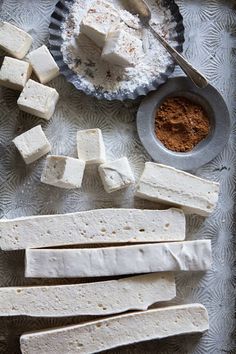 tofu sticks and other ingredients on a tray