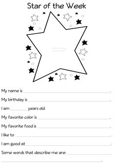 a star of the week worksheet for kids to practice their handwriting and writing skills