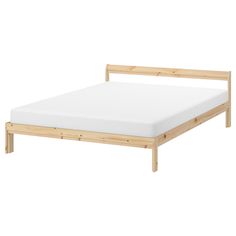 the bed frame is made from wood and has no sheets on it, but there is also a mattress