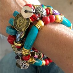 Beautiful And Bold Colors With Metallic Accents These Feel Good On! Love The Charms And Movement In This Set Of Three. Boho Jewelry Diy, Large Bead Necklace, Pink North Face, Multicolor Bracelet, Beaded Ankle Bracelets, Wood Bead Bracelet, Sterling Silver Bead Bracelet, Brown Bracelet, Snake Bracelet