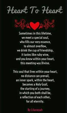 a poem written in red and black with the words heart to heart