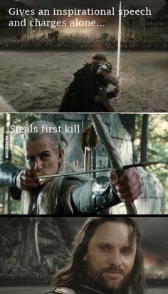 Legolas Funny, Legolas Aragorn, King Aragorn, Hobbit Funny, Legolas And Thranduil, Lotr Funny, Person Running, Inspirational Speeches, Movie Memes