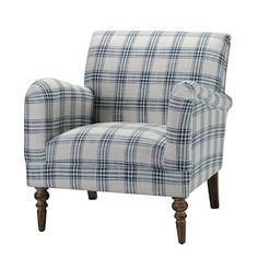 14 Karat Home Contemporary Gray Plaid Accent Arm Chair with Linen Fabric and Wood Frame in the Chairs department at Lowes.com