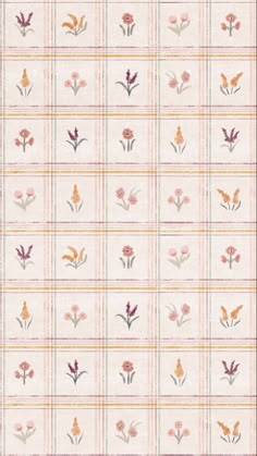 an image of a flower pattern on a white wallpaper with orange and pink flowers