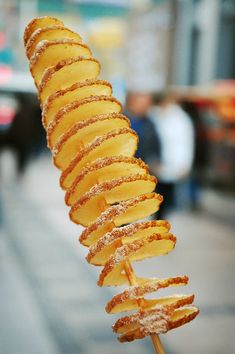 a close up of some food on a stick