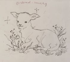 a drawing of a baby lamb sitting next to it's mother