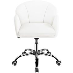 a white office chair with wheels on an isolated white background, viewed from the front