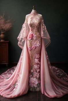 Fantasy Gowns Pink, Fantasy Dress Pink, Pink Fantasy Gown, Princess Wedding Dresses Pink, Pink Fantasy Outfit, Pink Fantasy Dress, Dress Armor, Gaun Abad Pertengahan, Fantasy Gowns