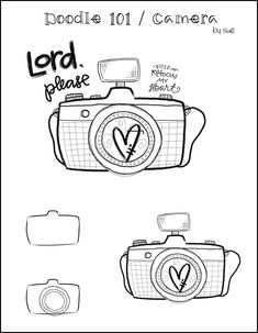 a drawing of a camera with the words lord please and v in front of it