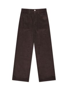 This pair is warm and cozy corduroy pants cut in versatile and classic straight silhouette. It's simply detailed with floral embroidery.- Zip and button fastening- Two front slash pockets- Two back patch pockets- Flory logo embroidery- Straight leg- Standard fit Brown Courderoy Pants, Brown Courdoroy Pants, Brown Cuordory Pants, Dark Brown Corduroy Pants, Brown Full Length Corduroy Pants, Cheap Burgundy Cotton Bottoms, Pants Png, Brown Pants, Corduroy Pants