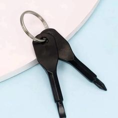 a pair of black scissors sitting on top of a white plate