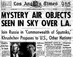 an old newspaper with the caption mystery air objects seen in sky over la