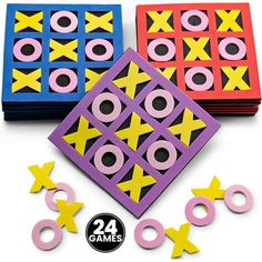 three different colored games with numbers and shapes