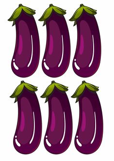 six purple eggplant halves with green tops