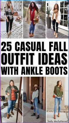 Fall is the perfect time to break in a new pair of ankle boots. With the weather cooling down, you can finally put away your sandals and open-toe shoes and give your feet a little break. And what better way to show off your new boots than with a stylish outfit? Here are 25 causal fall outfits with ankle boots that will have you looking chic from head to toe. - Lady Decluttered | Fall Outfit Ideas with Ankle Boots for Women Boot Outfit Ideas Women, Cute Outfits With Ankle Boots, Fall Outfit With Ankle Boots, Fall Booties With Jeans, Short Boot Outfits Fall, Casual Fall Outfits With Boots, Ankle Boot Outfits Fall, Ladies Boots Outfit, Tan Ankle Boots Outfit Work