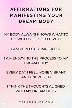 the words affirmmations for manefsting your dream body