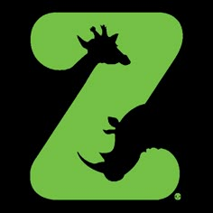 the letter z with two giraffes on it's face and one is green