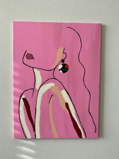 a painting of a woman's face on a pink background