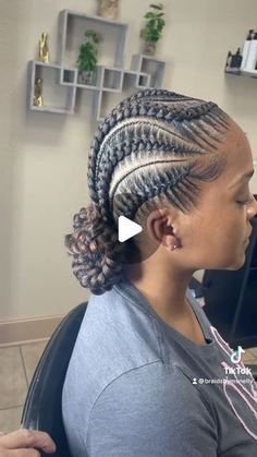 7 Cornrow Braids, 8 Stitch Braids With Curls, Feed In Braids With Two Buns, Stitch Braids Side Part, Feed In Braid Styles For Black Women, 2 Braid Styles For Black Women, Stitch Braids With Curly Bun, 6 Feedin Braids With Design, Side Stitch Braids