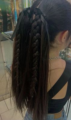 🎀🎀🎀 Concert Hairstyles With Braids, Aquarium Hairstyles, Braided Ponytail Aesthetic, Up Hairstyles For Long Hair For Work, Hair Ideas For Long Straight Hair, Long Hairstyles Elegant, Hair Inspo Long Hairstyles, Camo Hairstyles, Dance Practice Hairstyles